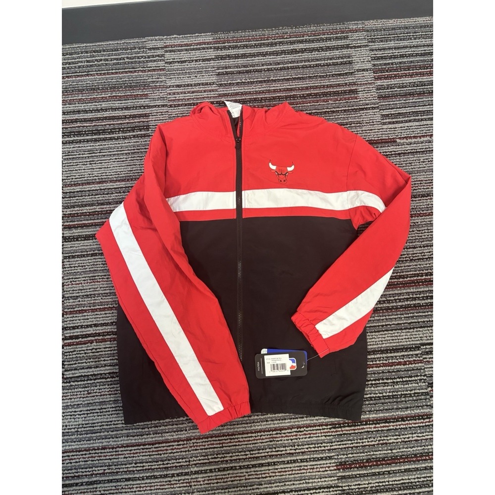 Chicago Bulls Youth Hooded Windbreaker Jacket Red Black NBA Size L 14/16 NWT